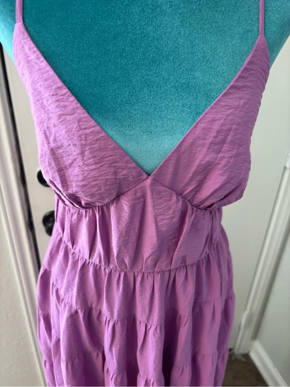 Abercrombie & Fitch Lavender Tiered V-Neck Maxi Dress